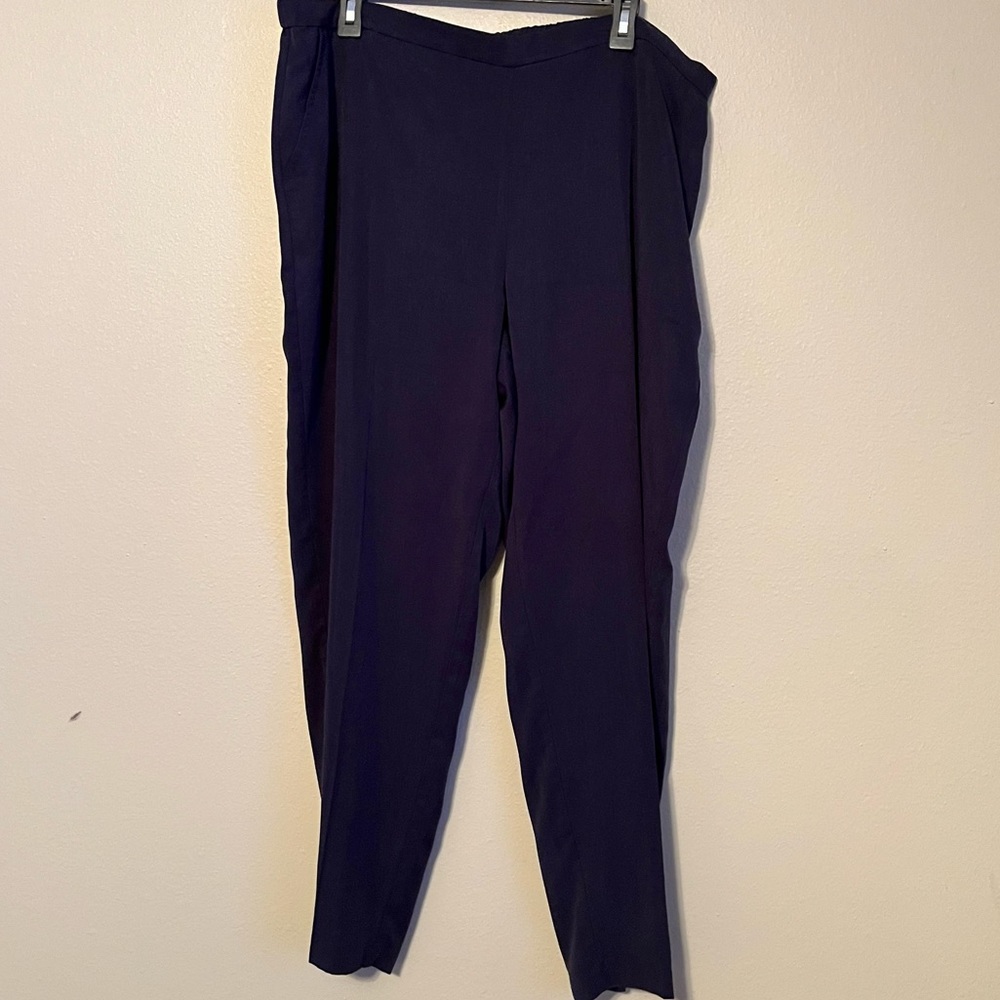 Eileen Fisher Dress Pant Size XL 18 Navy Blue Pull On Elastic Waistband Office